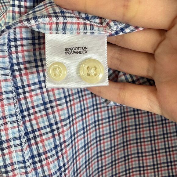 Peter Millar Men’s XL Plaid Button Down Long Sleeve Dress Shirt Blue Red - Picture 8 of 8